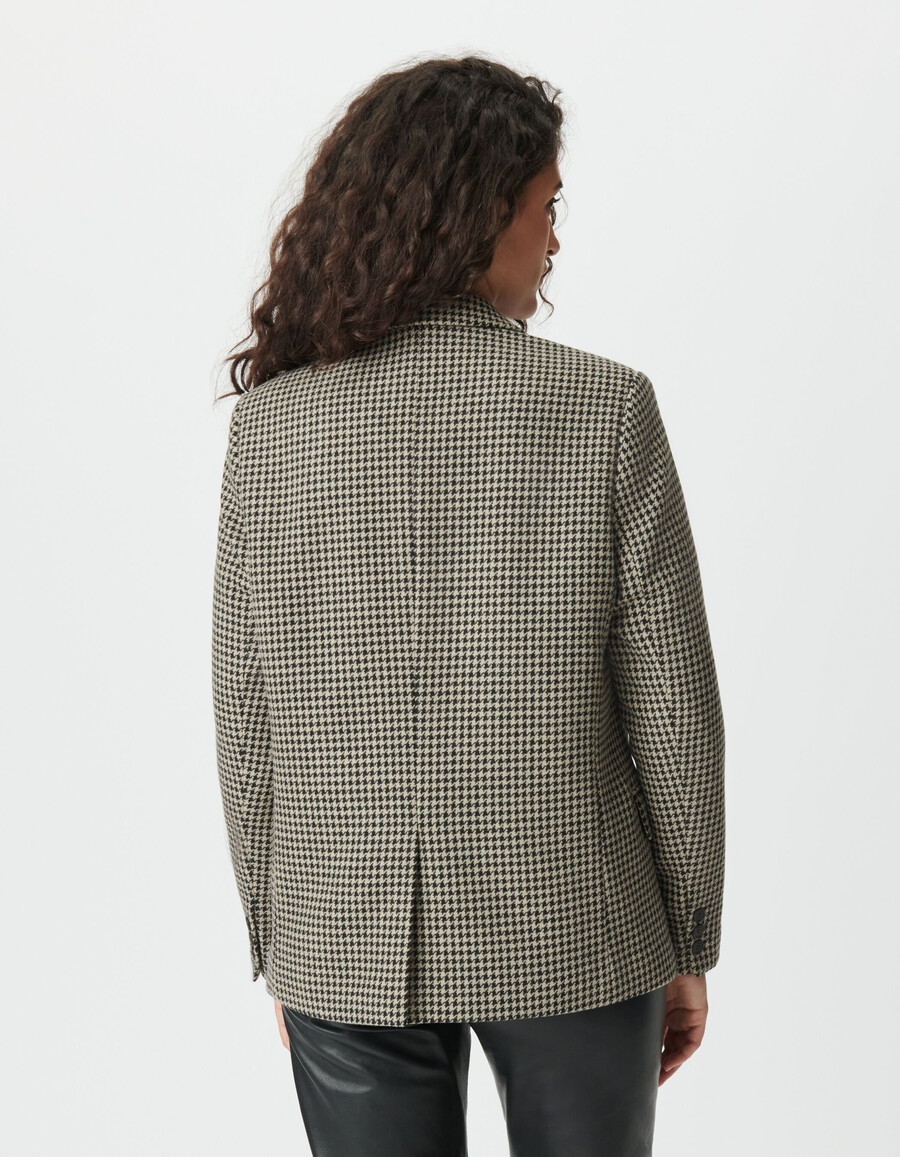 chaqueta de traje beige de pata de gallo para mujer