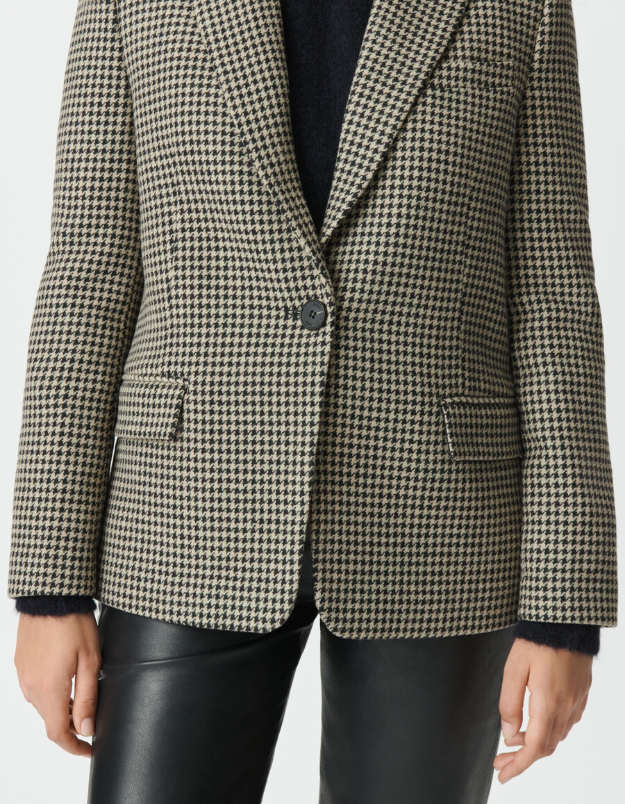 chaqueta de traje beige de pata de gallo para mujer