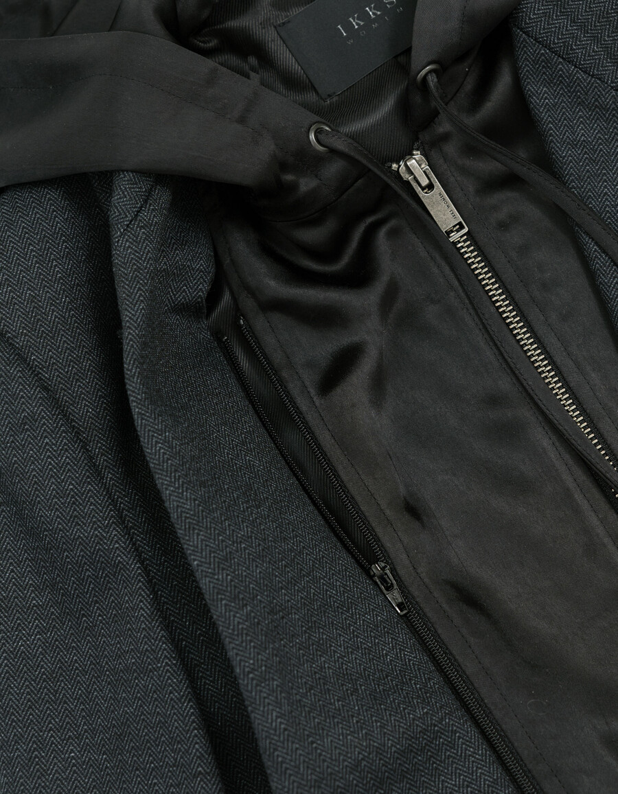 chaqueta de traje de espiga gris para mujer con forro
