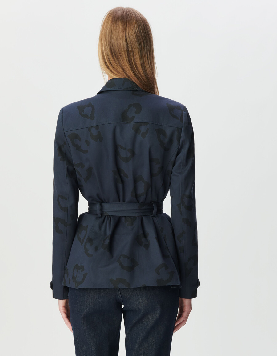 chaqueta safari azul marino para mujer con estampado de jaguar