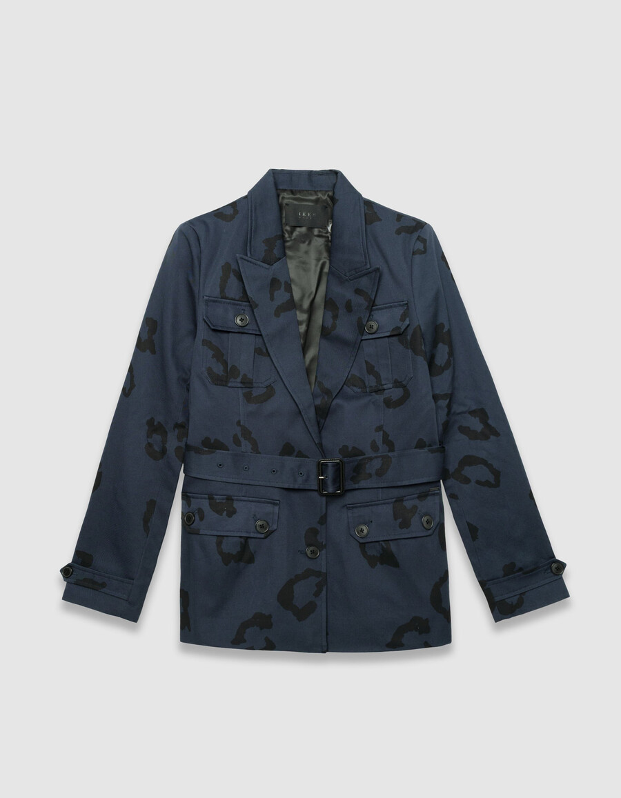 chaqueta safari azul marino para mujer con estampado de jaguar