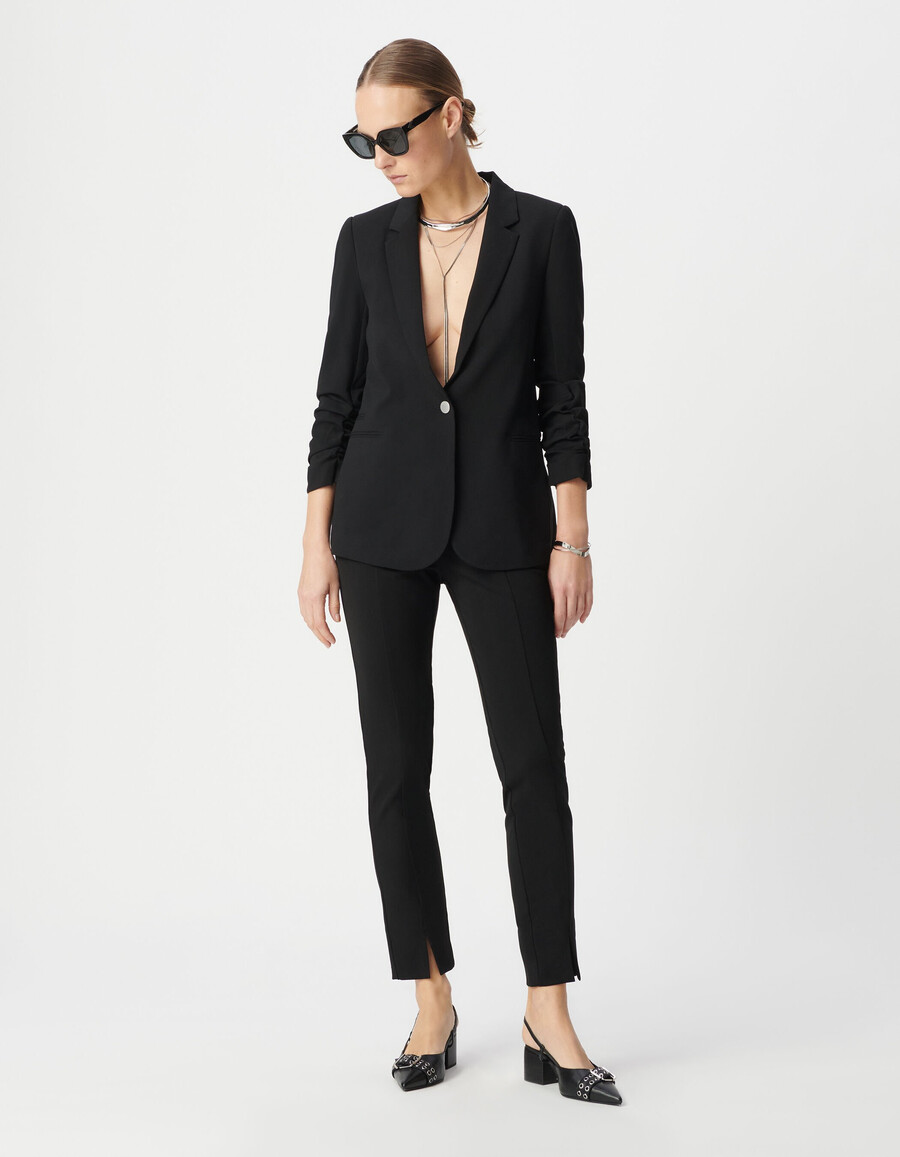 chaqueta de traje de crepé negra para mujer