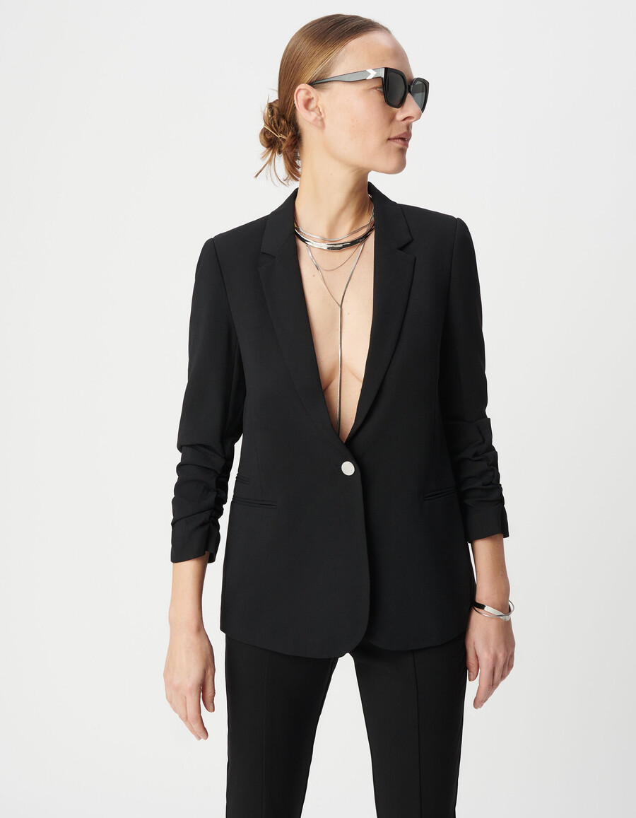 chaqueta de traje de crepé negra para mujer