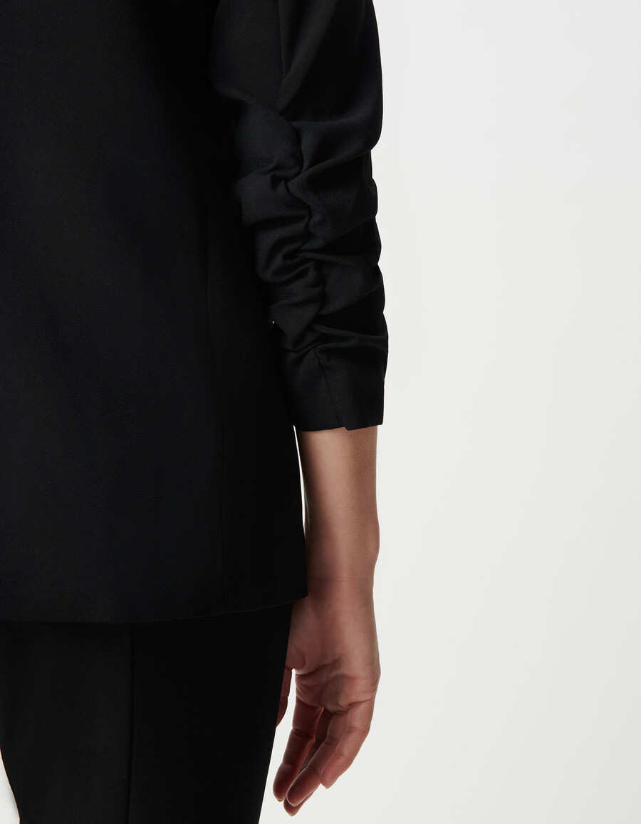 chaqueta de traje de crepé negra para mujer