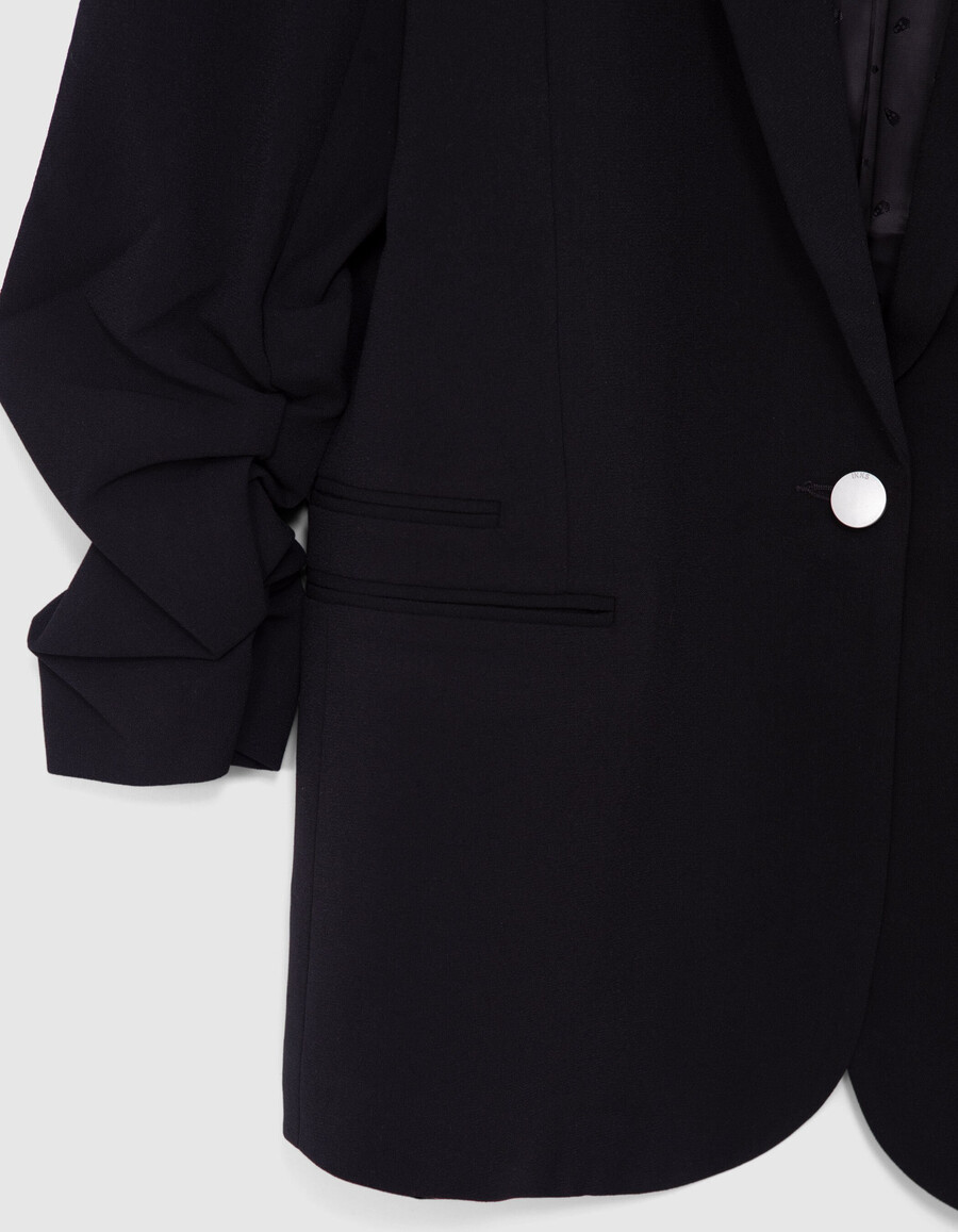 chaqueta de traje de crepé negra para mujer