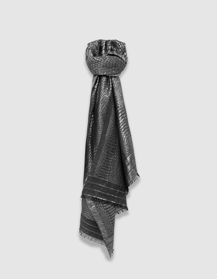 bufanda de jacquard de pitón gris metalizado para mujer