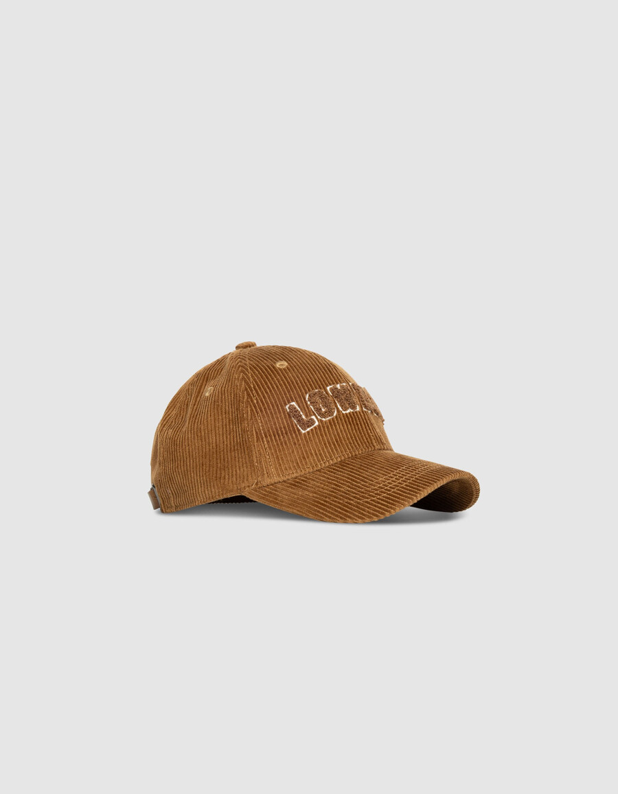 gorra de pana beige para mujer con eslogan de bouclette