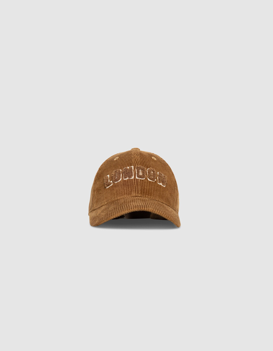 gorra de pana beige para mujer con eslogan de bouclette