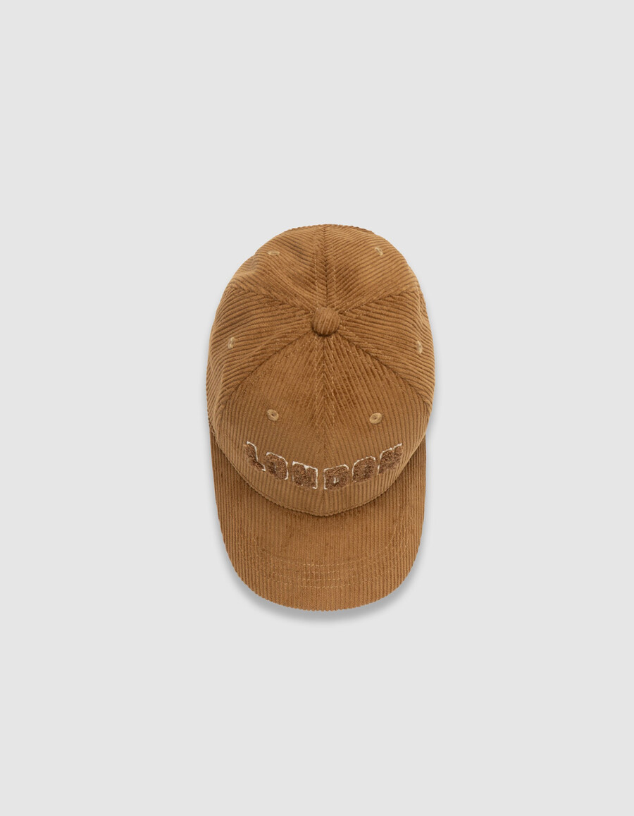 gorra de pana beige para mujer con eslogan de bouclette