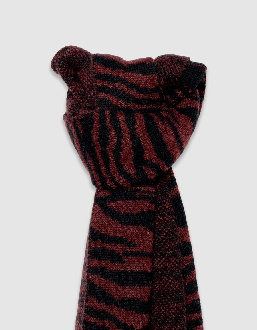 bufanda de punto jacquard de cebra burdeos para mujer
