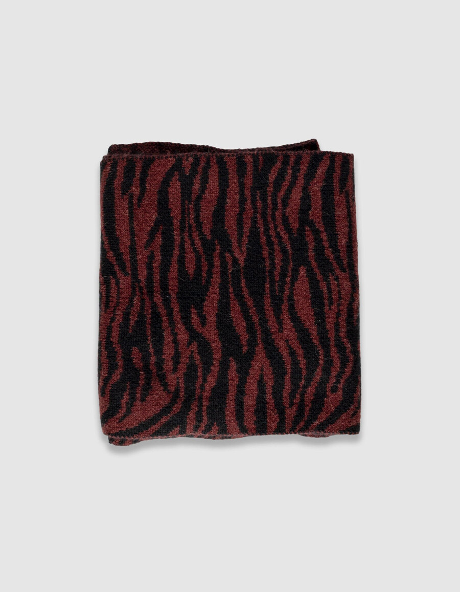 bufanda de punto jacquard de cebra burdeos para mujer