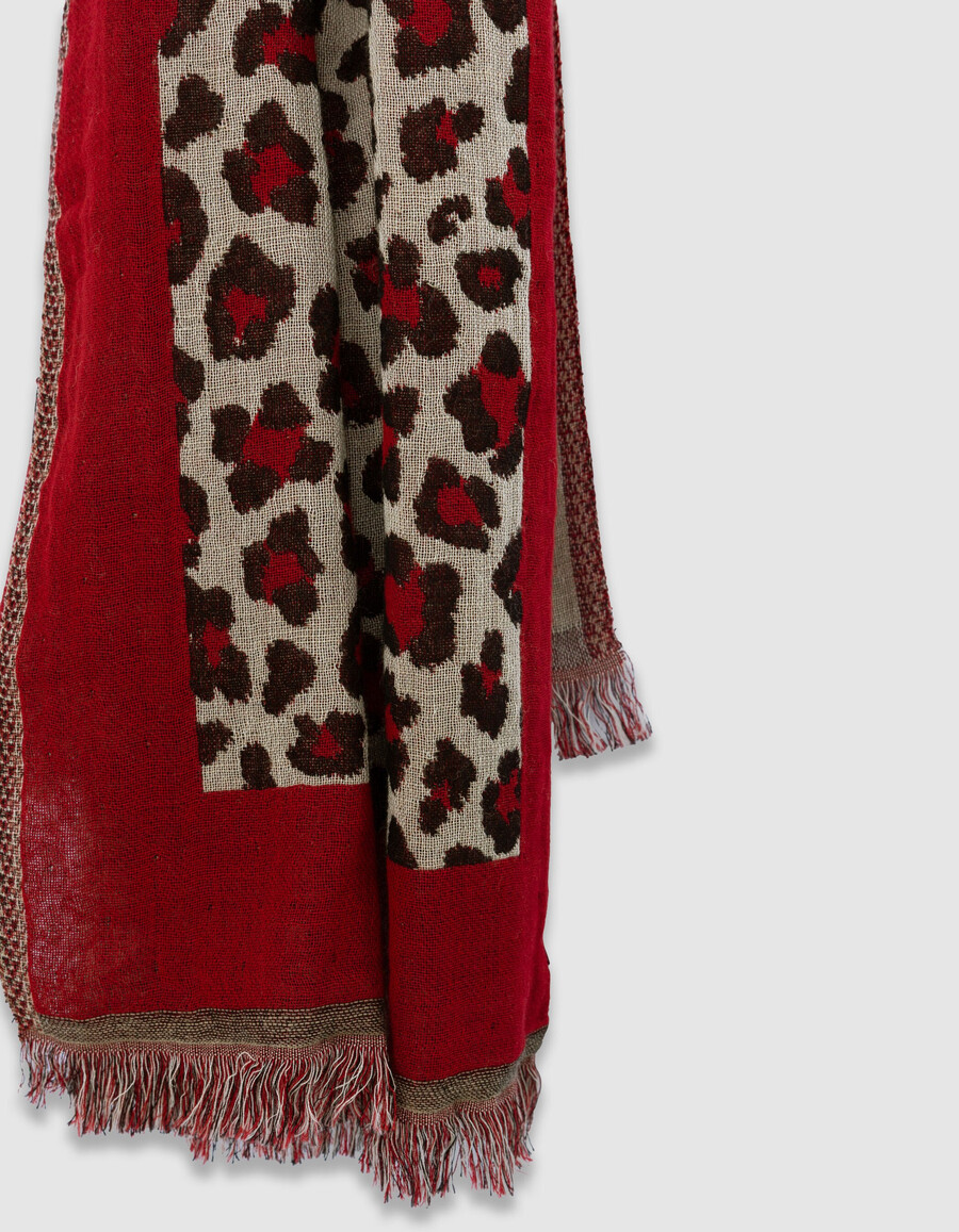 bufanda de jacquard de leopardo rojo para mujer