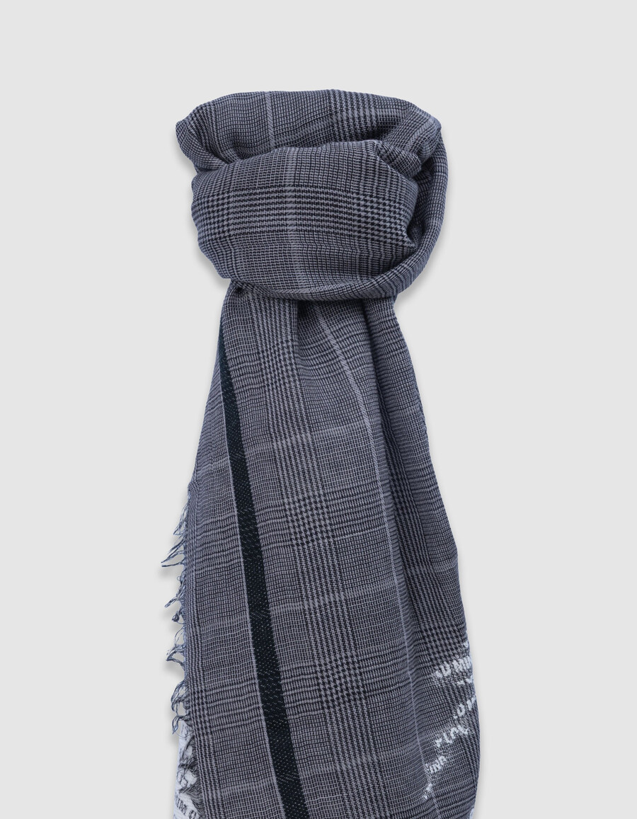 bufanda príncipe de gales gris para mujer con bordado