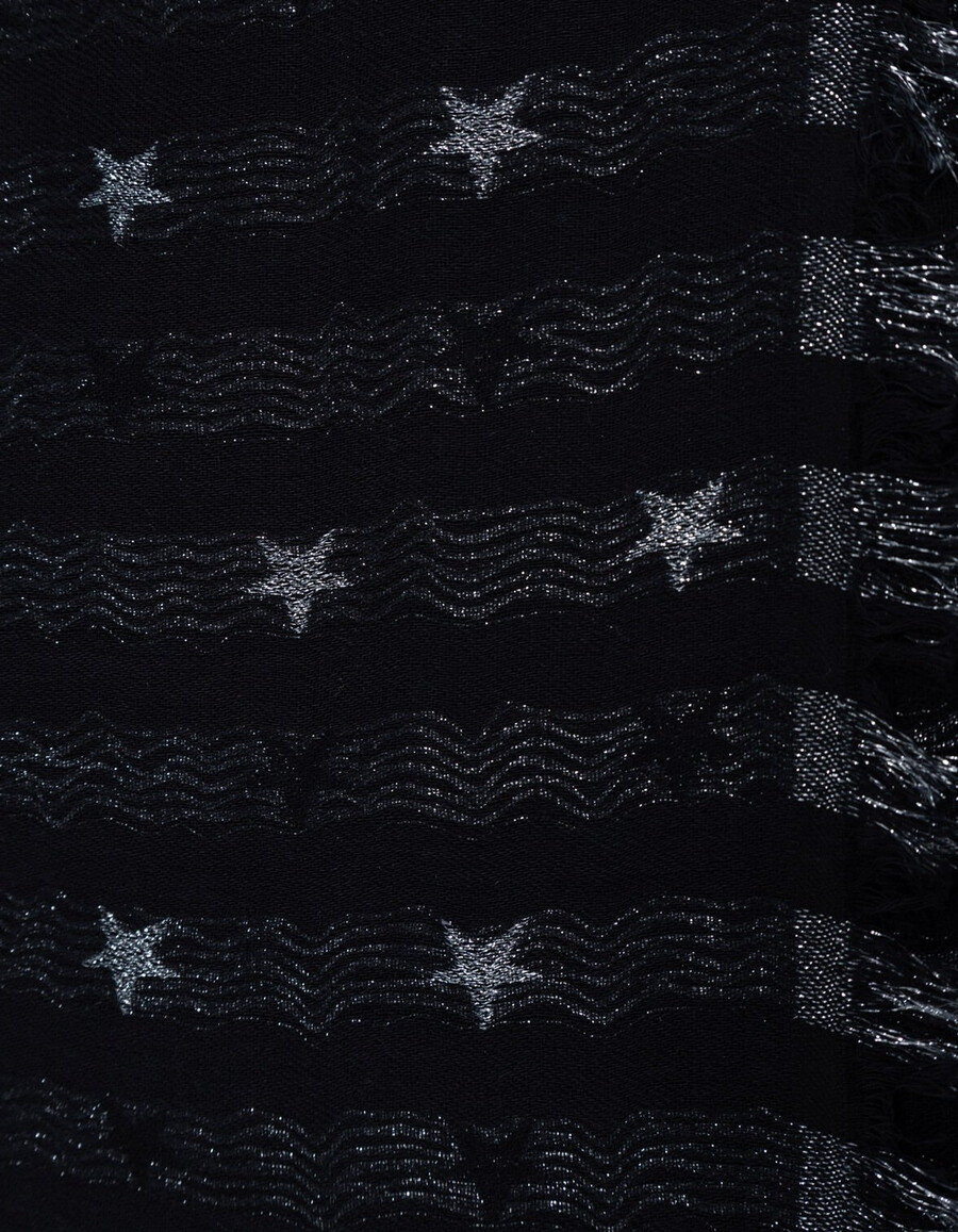 bufanda de jacquard negra para mujer con estrellas plateadas