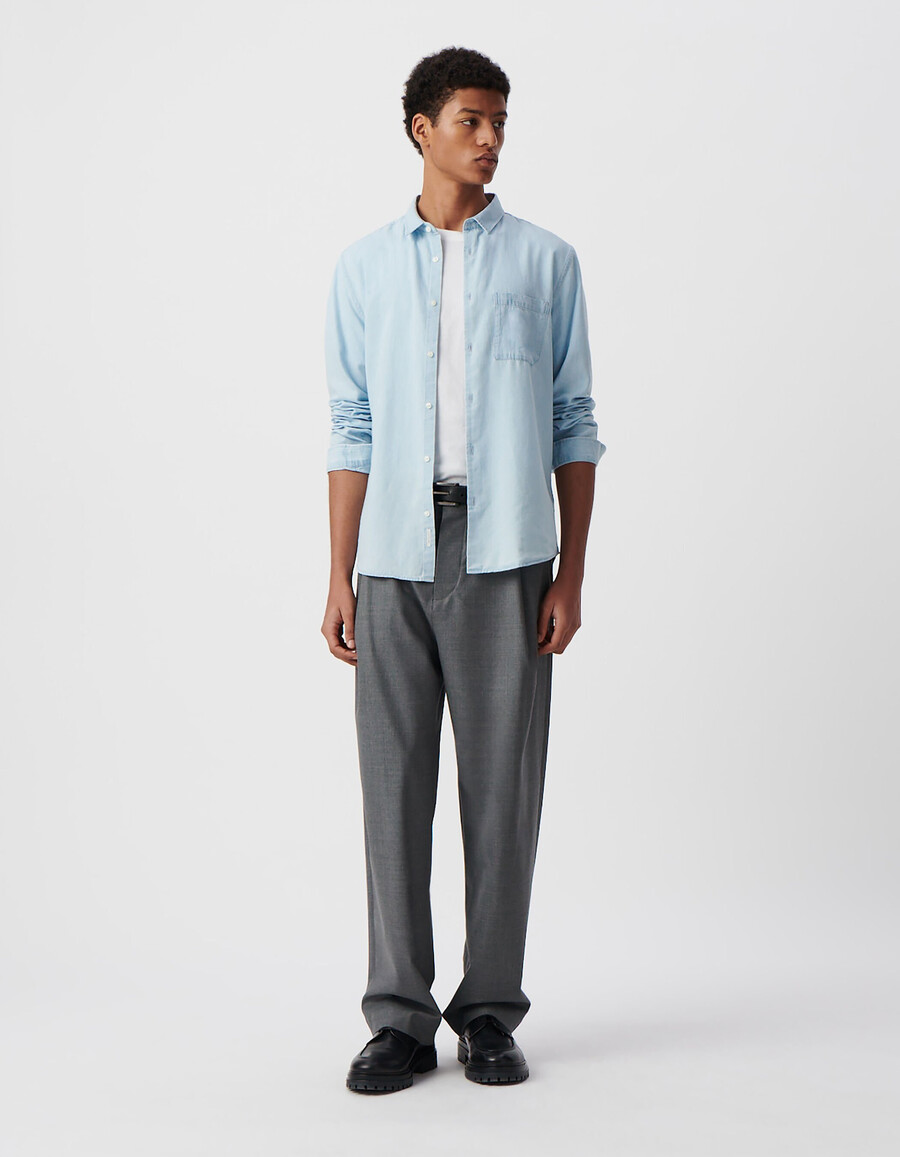 camisa regular de algodón y lyocell azul para hombre