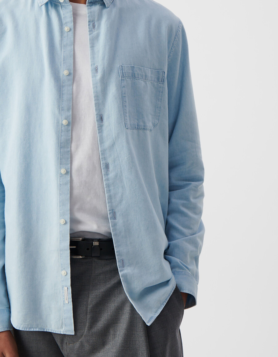 camisa regular de algodón y lyocell azul para hombre