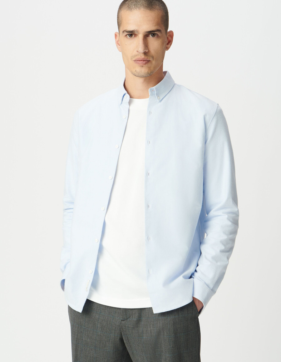 camisa regular de algodón orgánico azul cielo para hombre