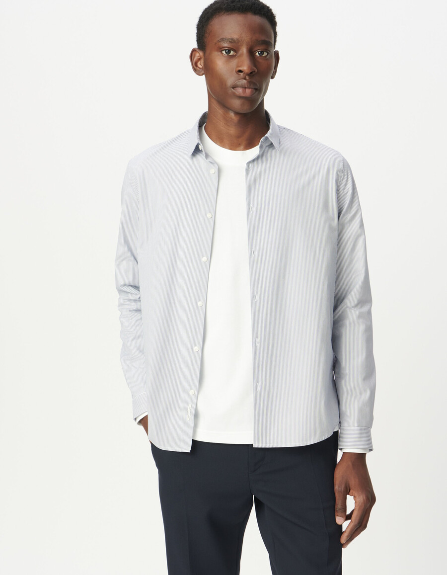 camisa azul marino regular de rayas finas para hombre