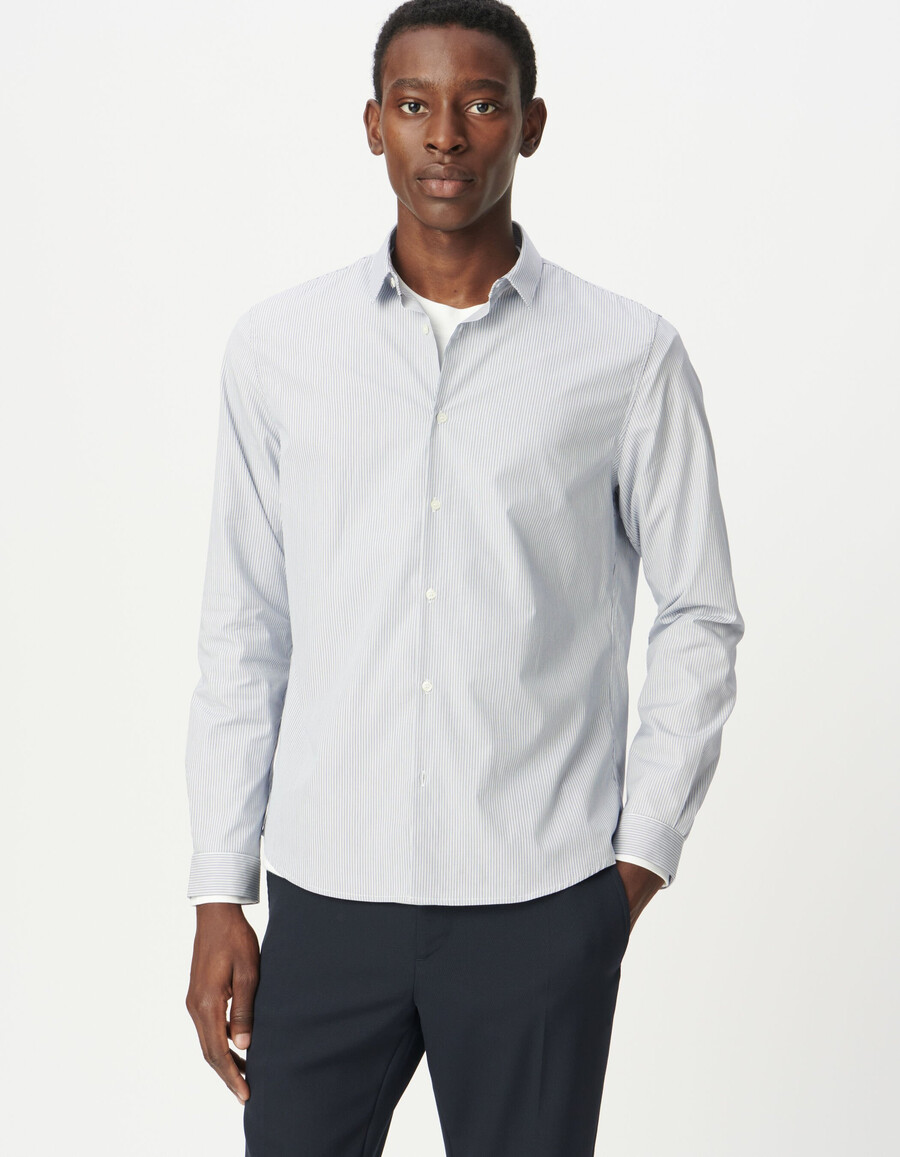 camisa azul marino regular de rayas finas para hombre