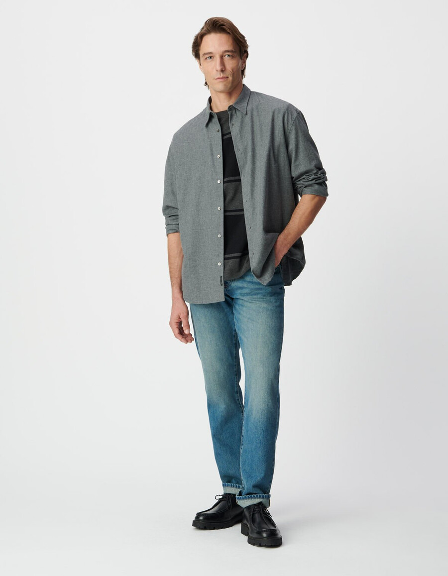 camisa holgada de franela de algodón gris para hombre