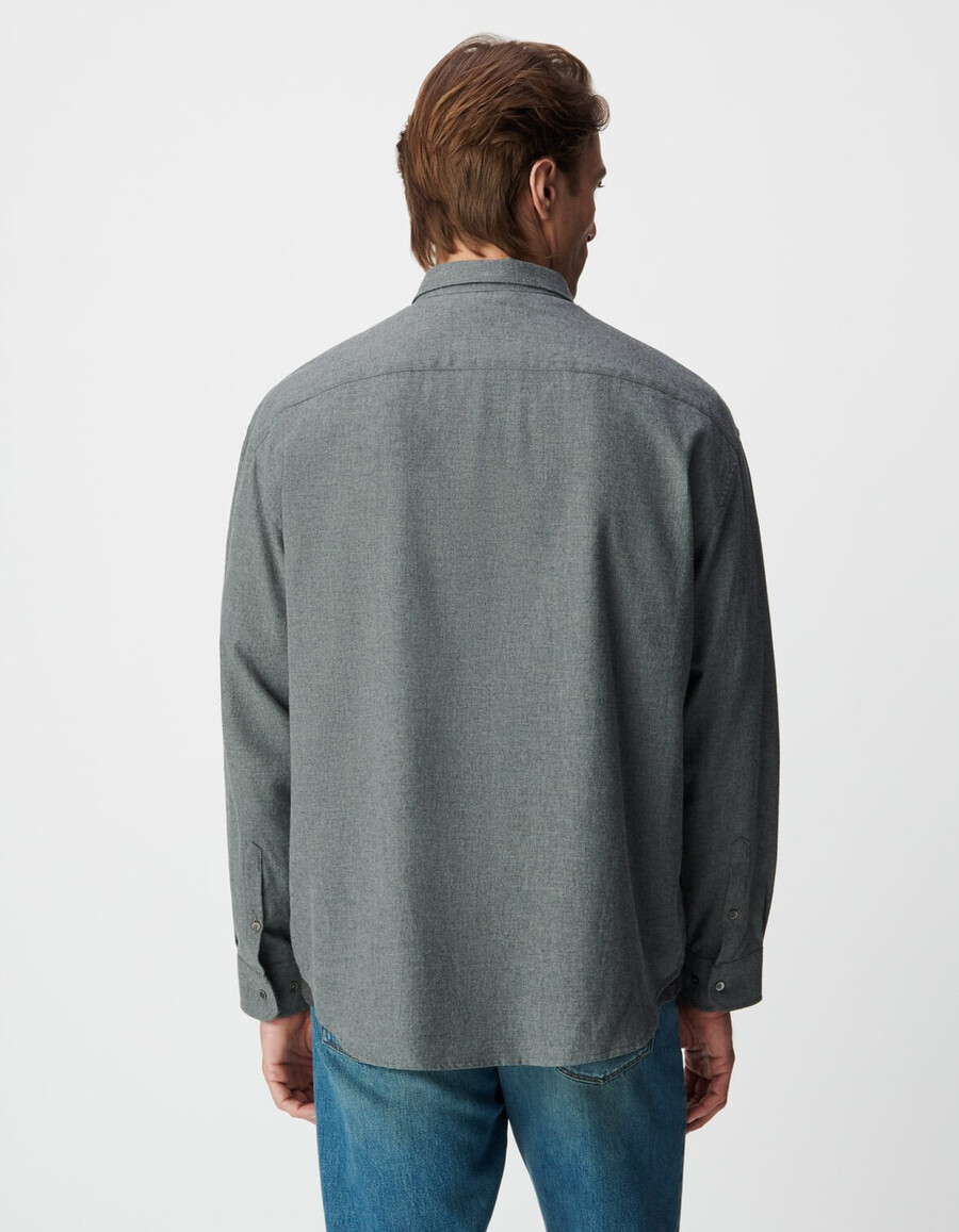 camisa holgada de franela de algodón gris para hombre