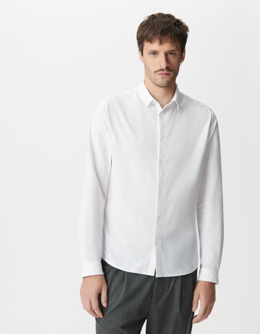 camisa blanca de punto de fácil cuidado para hombre