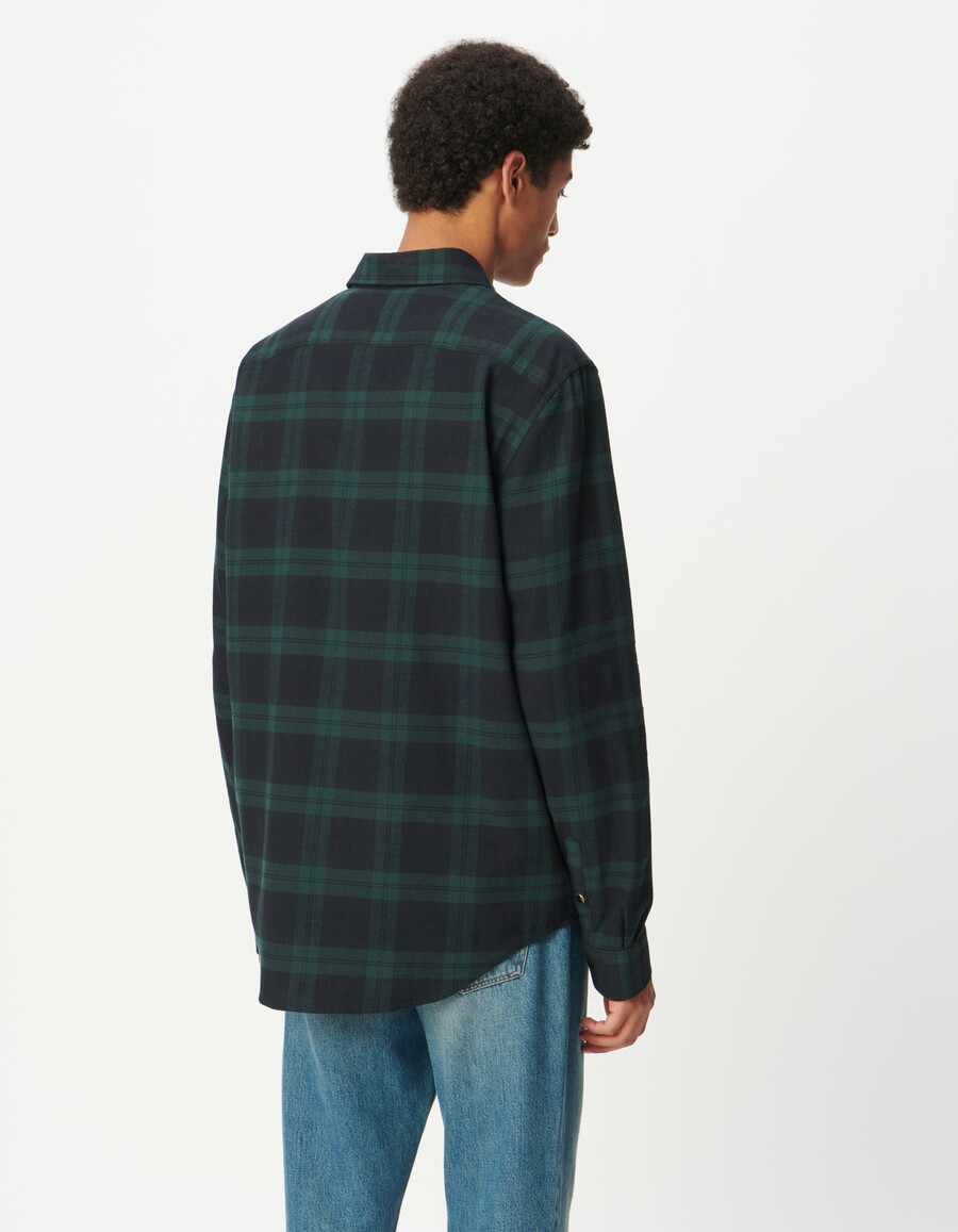 camisa de cuadros azul marino y verde para hombre con botones a presión