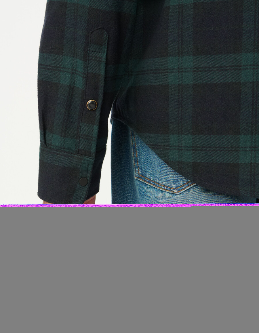 camisa de cuadros azul marino y verde para hombre con botones a presión