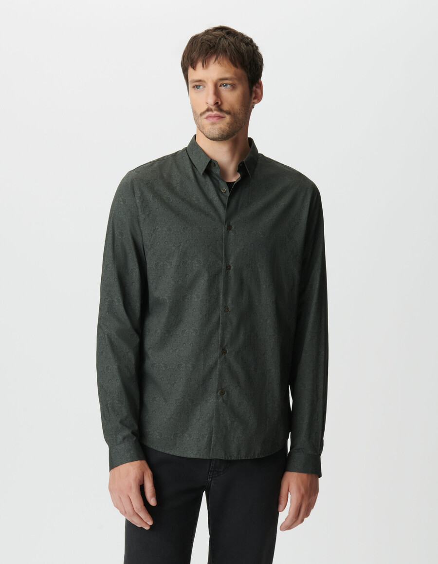 camisa ajustada caqui para hombre tela con estampado barroco liberty