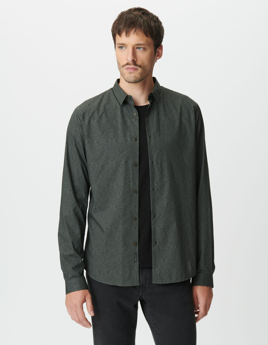camisa ajustada caqui para hombre tela con estampado barroco liberty
