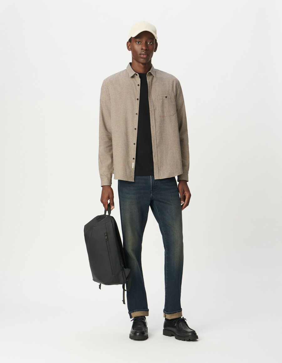 camisa de cuadros regular de algodón orgánico beige para hombre