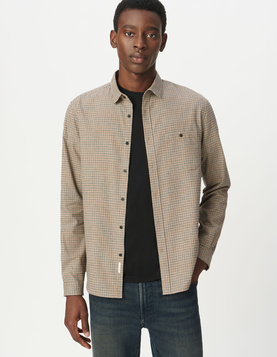 camisa de cuadros regular de algodón orgánico beige para hombre