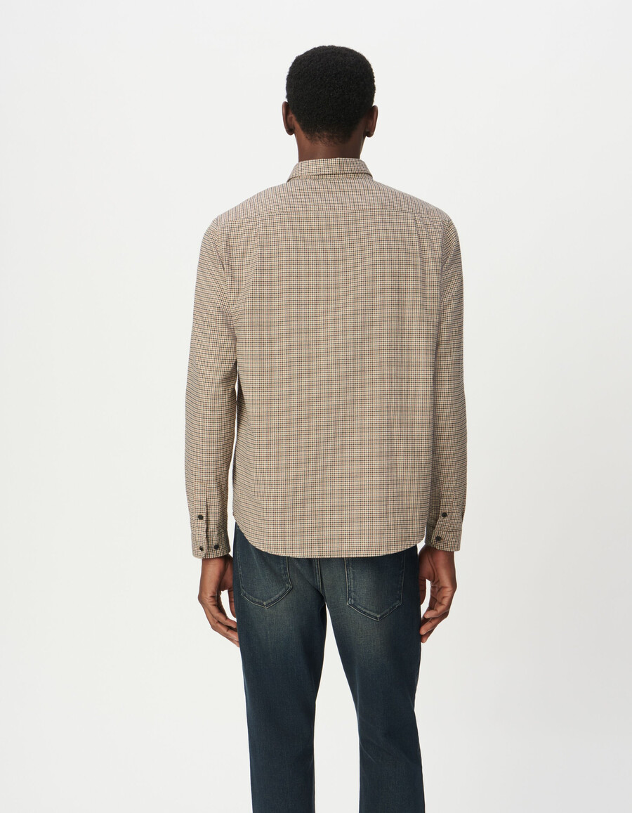 camisa de cuadros regular de algodón orgánico beige para hombre