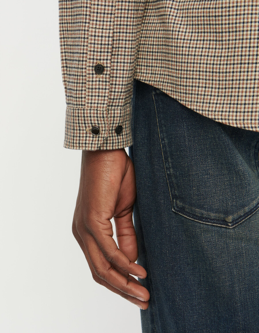 camisa de cuadros regular de algodón orgánico beige para hombre