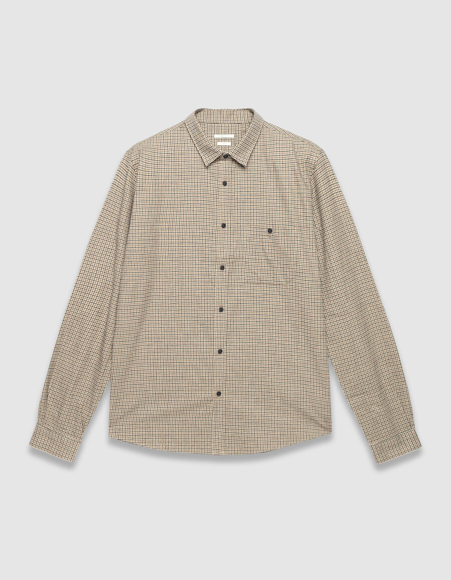 camisa de cuadros regular de algodón orgánico beige para hombre