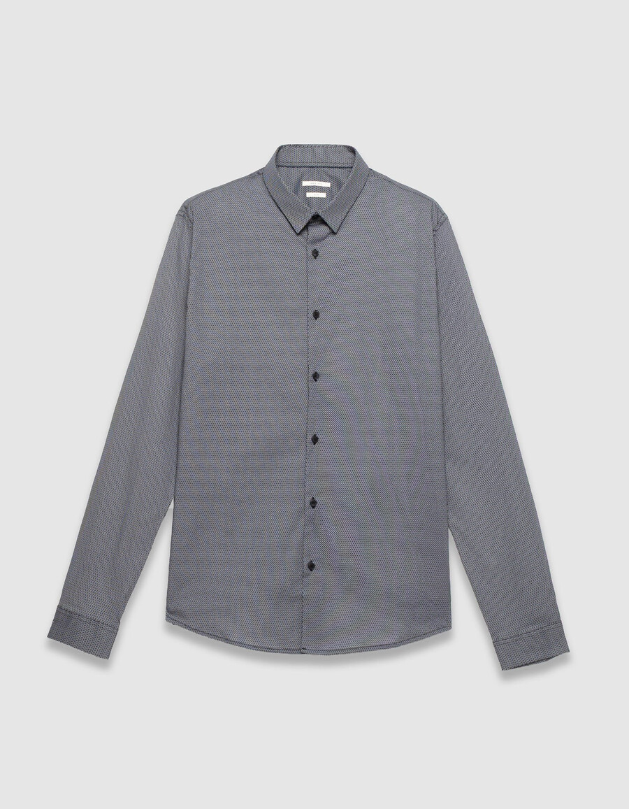 camisa ajustada azul marino para hombre con estampado minimalista