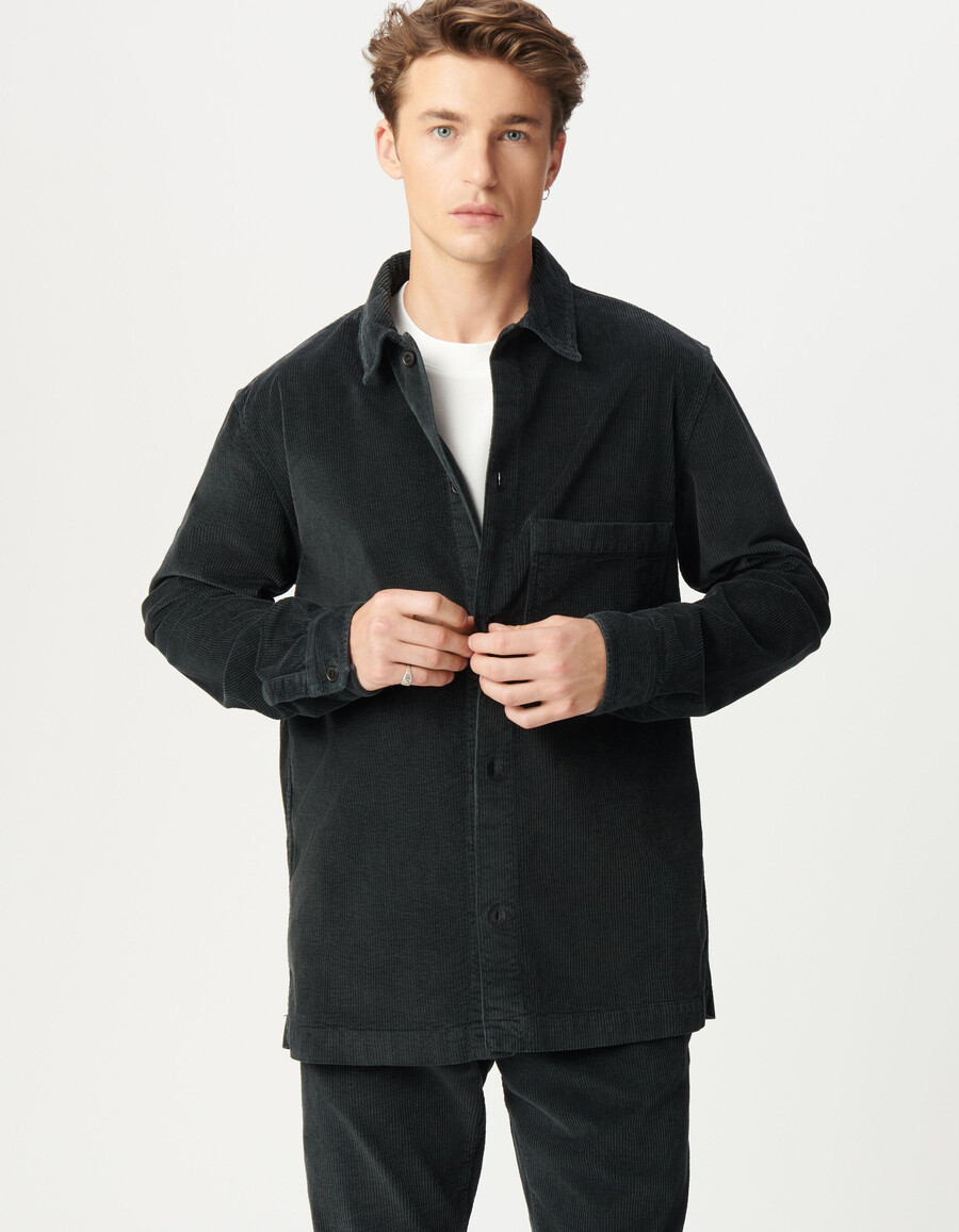 camisa de pana gris para hombre con bolsillo xl