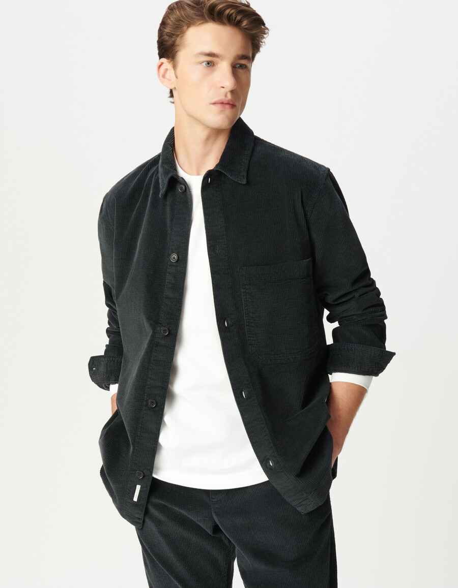 camisa de pana gris para hombre con bolsillo xl