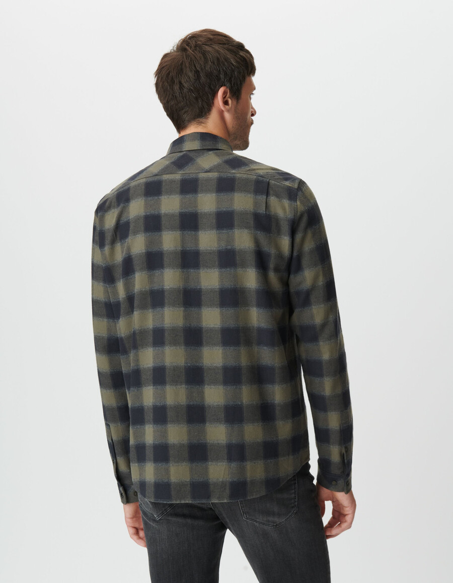 camisa ajustada a cuadros caqui y negra para hombre