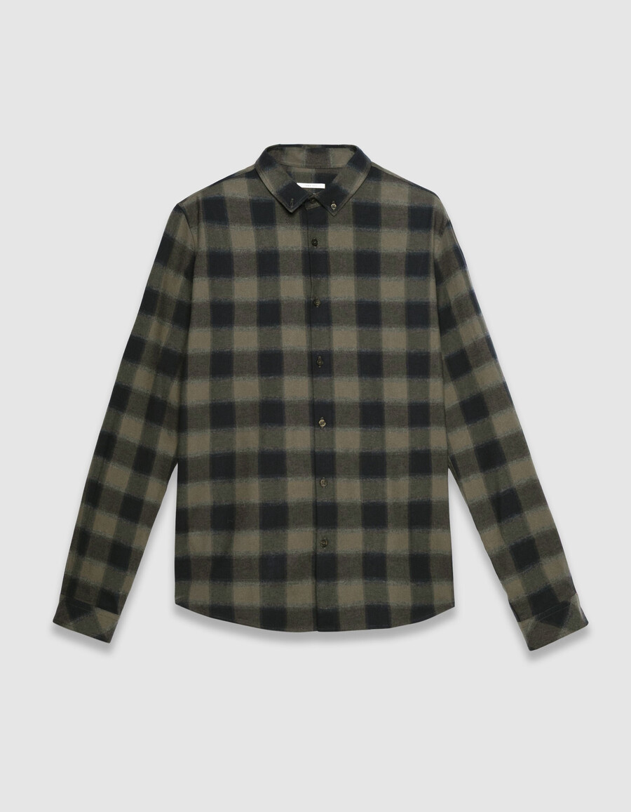 camisa ajustada a cuadros caqui y negra para hombre