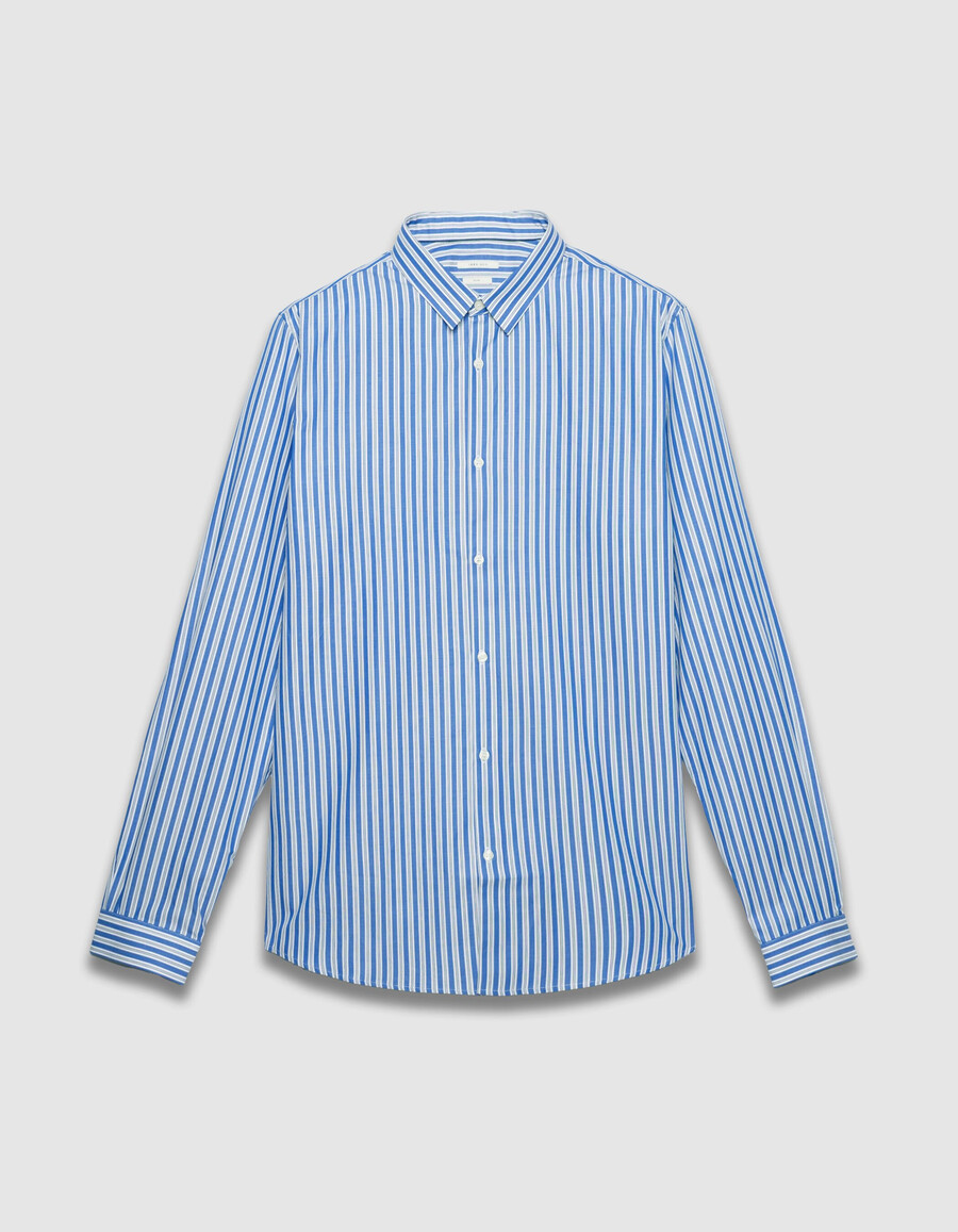 camisa ajustada con estampado de rayas azules para hombre