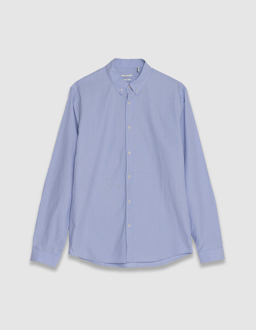 camisa azul de algodón orgánico de corte entallado para hombre