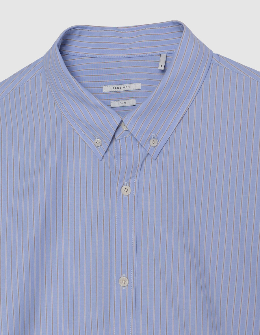 camisa azul de algodón orgánico de corte entallado para hombre