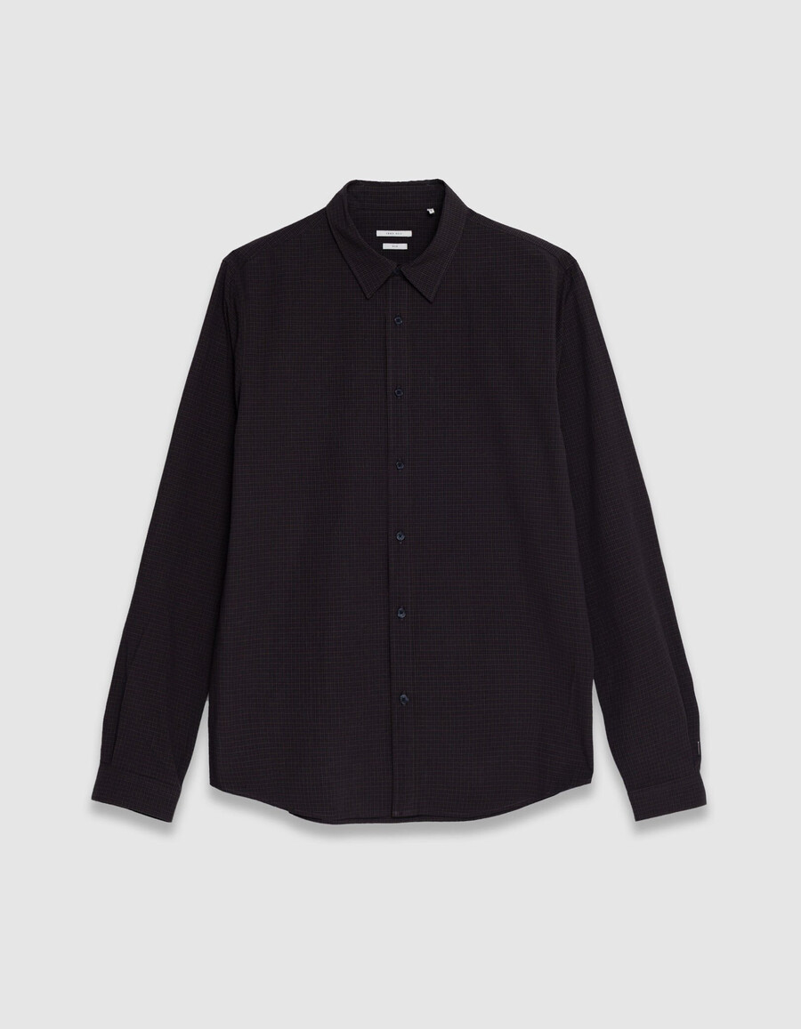 camisa slim azul marino algodón orgánico estampado de cuadros hombre