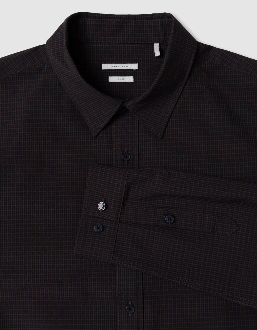camisa slim azul marino algodón orgánico estampado de cuadros hombre