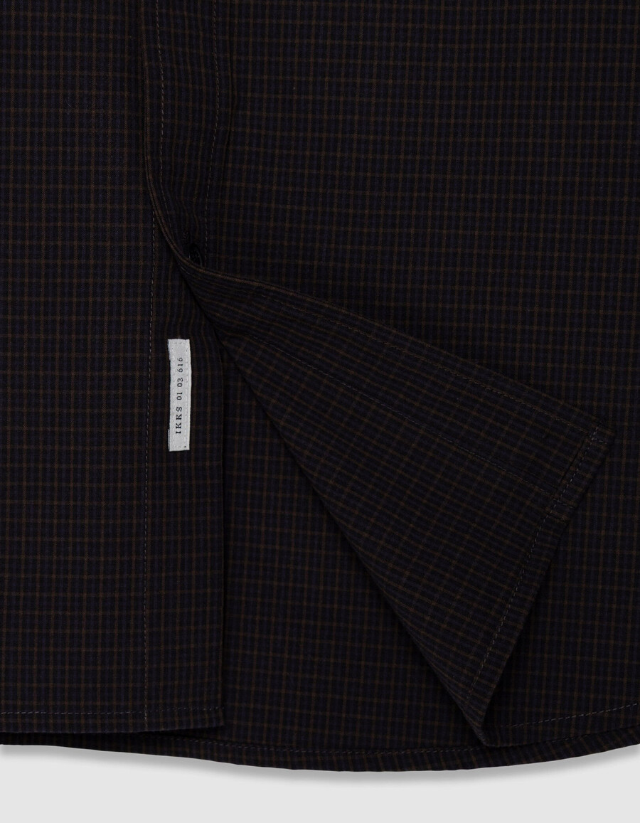 camisa slim azul marino algodón orgánico estampado de cuadros hombre