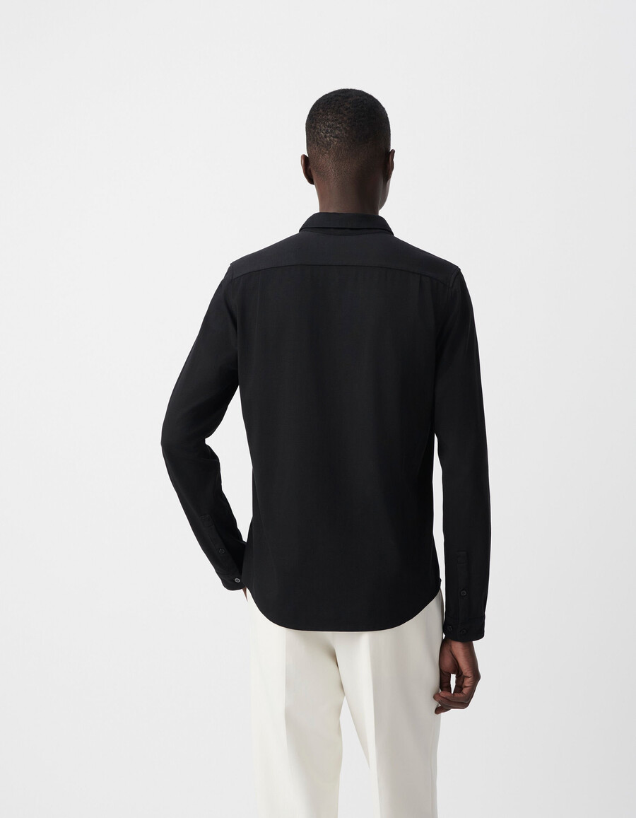 camisa regular de interlock negra para hombre
