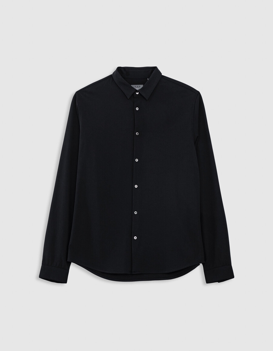 camisa regular de interlock negra para hombre