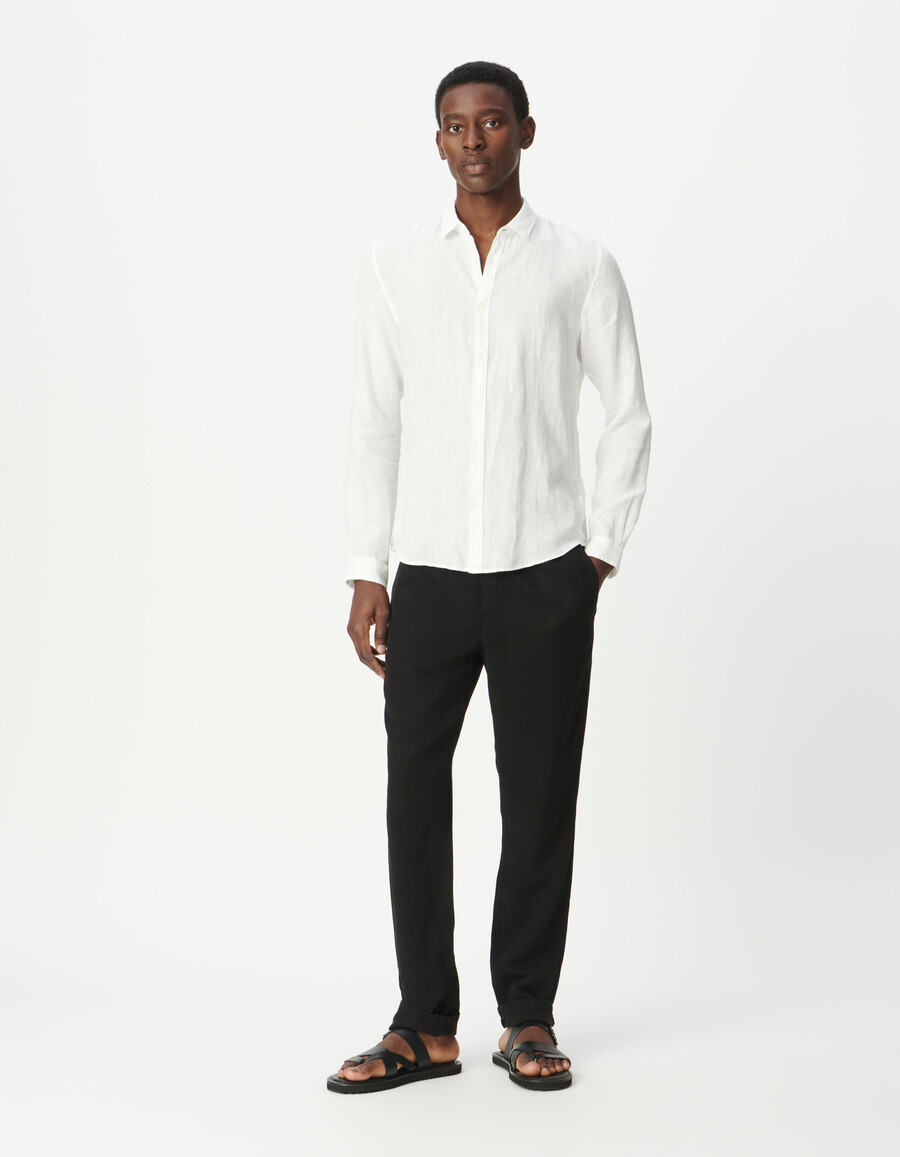 camisa ajustada de lino puro blanca para hombre