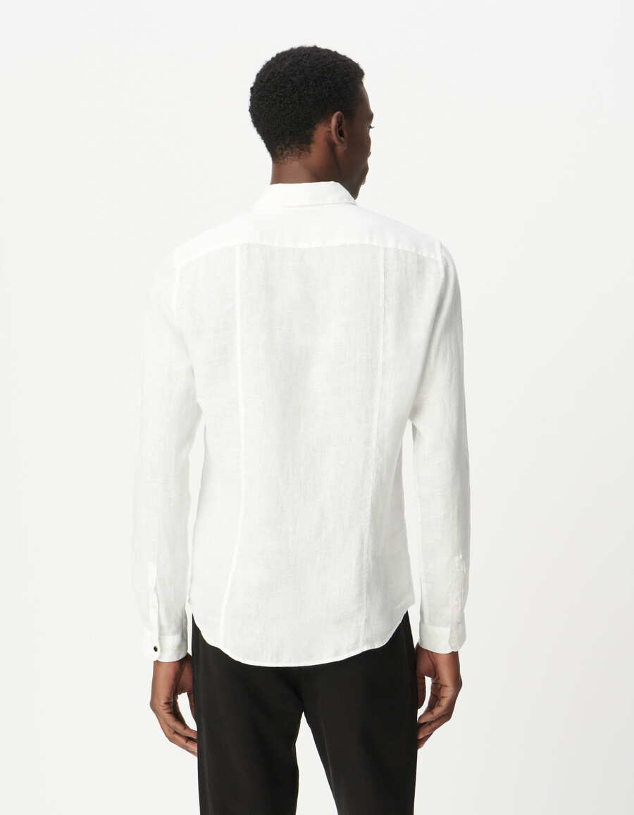 camisa ajustada de lino puro blanca para hombre